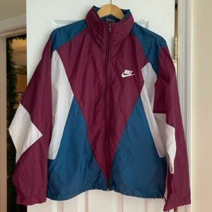 Vintage Nike Windbreaker size Large blue/white/maroon - hidden hood, pockets